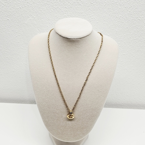 Givenchy G Logo Pendant With Crystal Accent Gold Plated Necklace 16 Inch - Picture 1 of 7